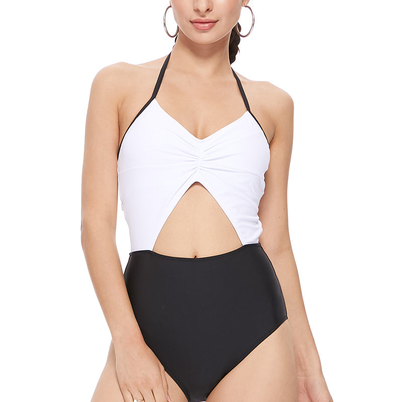 COLOR BLOCK TWO TONE CUTOUT ONE PIECE SWIMSUIT