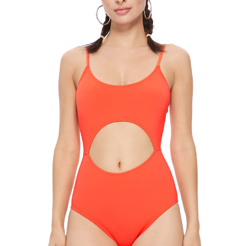 SOLID CUTOUT FRONT ONE PIECE SWIMSUIT