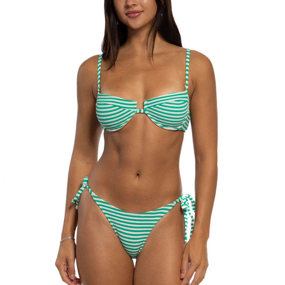 TEXTURED STRIPED UNDERWIRE TOP WITH TIE SIDE BIKINI SET