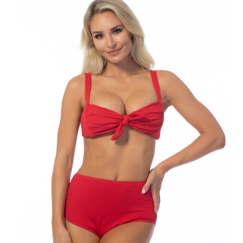 TEXTURED SOLID HIGH WAIST BIKINI SET