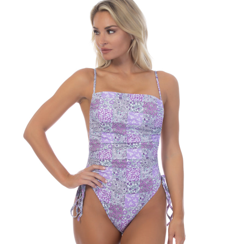 PATCHWORK RUCHING SIDE ONE PIECE SWIMSUIT