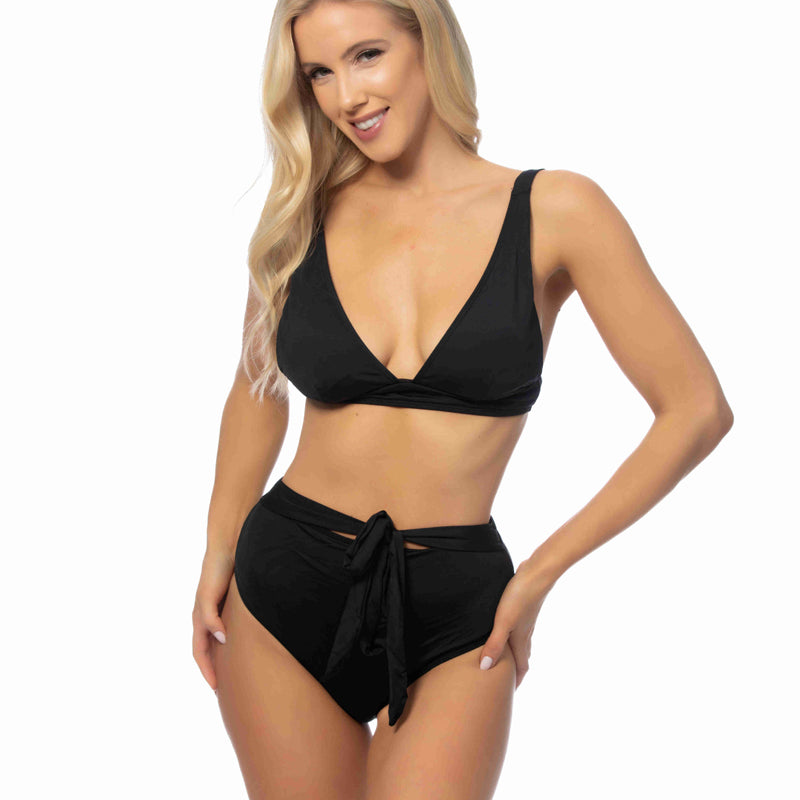 SOLID HALTER TIE WAIST BIKINI SET