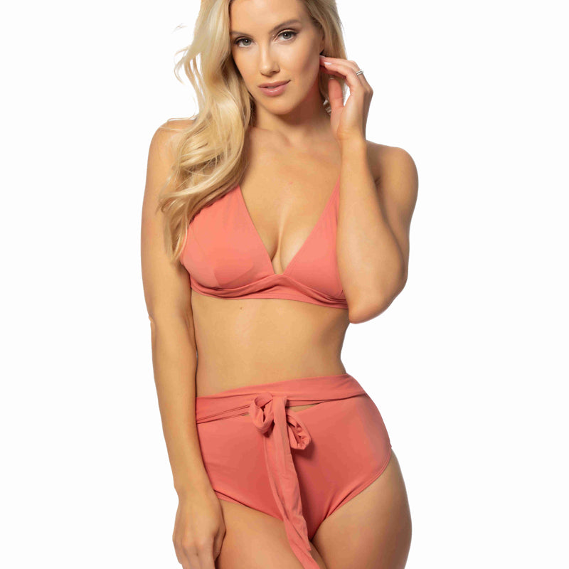 SOLID HALTER TIE WAIST BIKINI SET