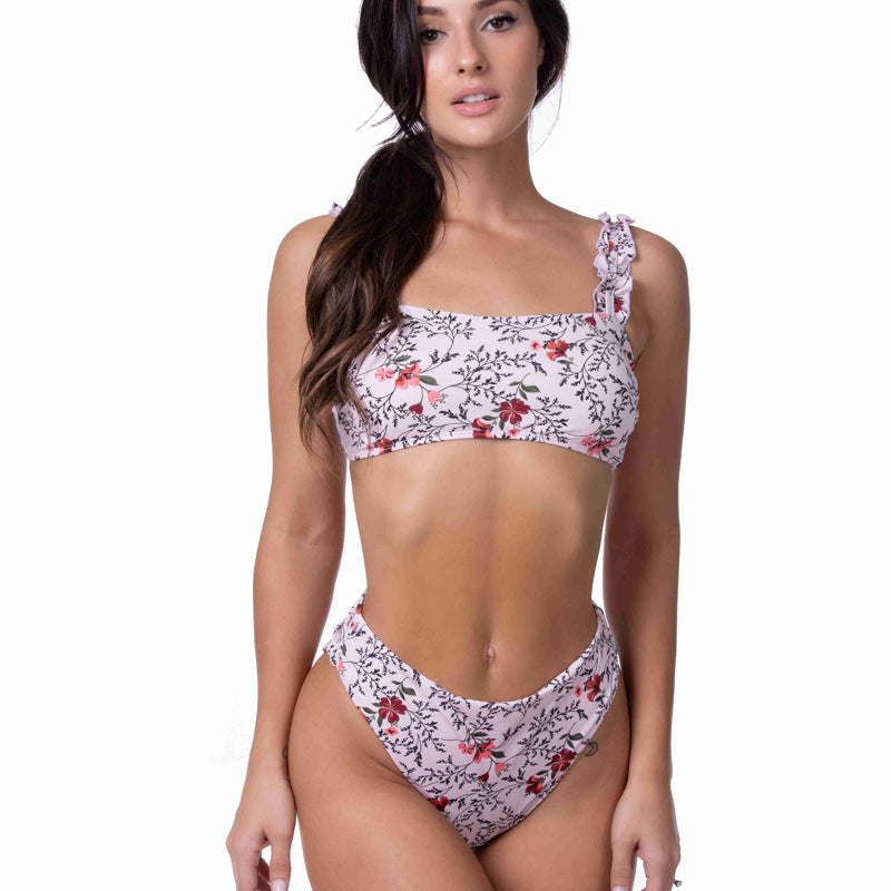 FLORAL BANDEAU MID WAIST BIKINI SET