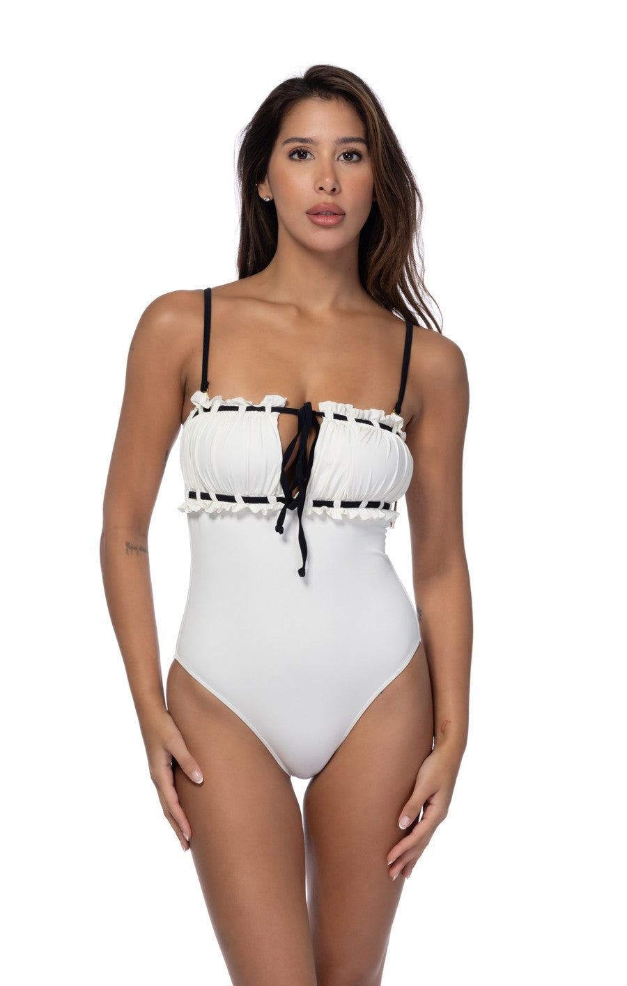 SOLID ONE PIECE SWIMSUIT FEATURES SHIRRED BUST