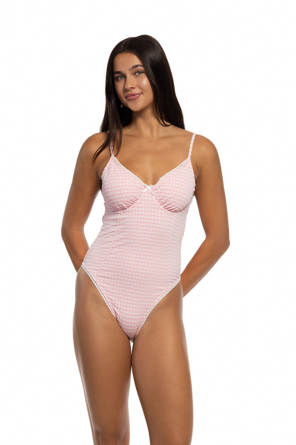 TEXTURED GINGHAM UNDERWIRE ONE PIECE SWIMSUIT