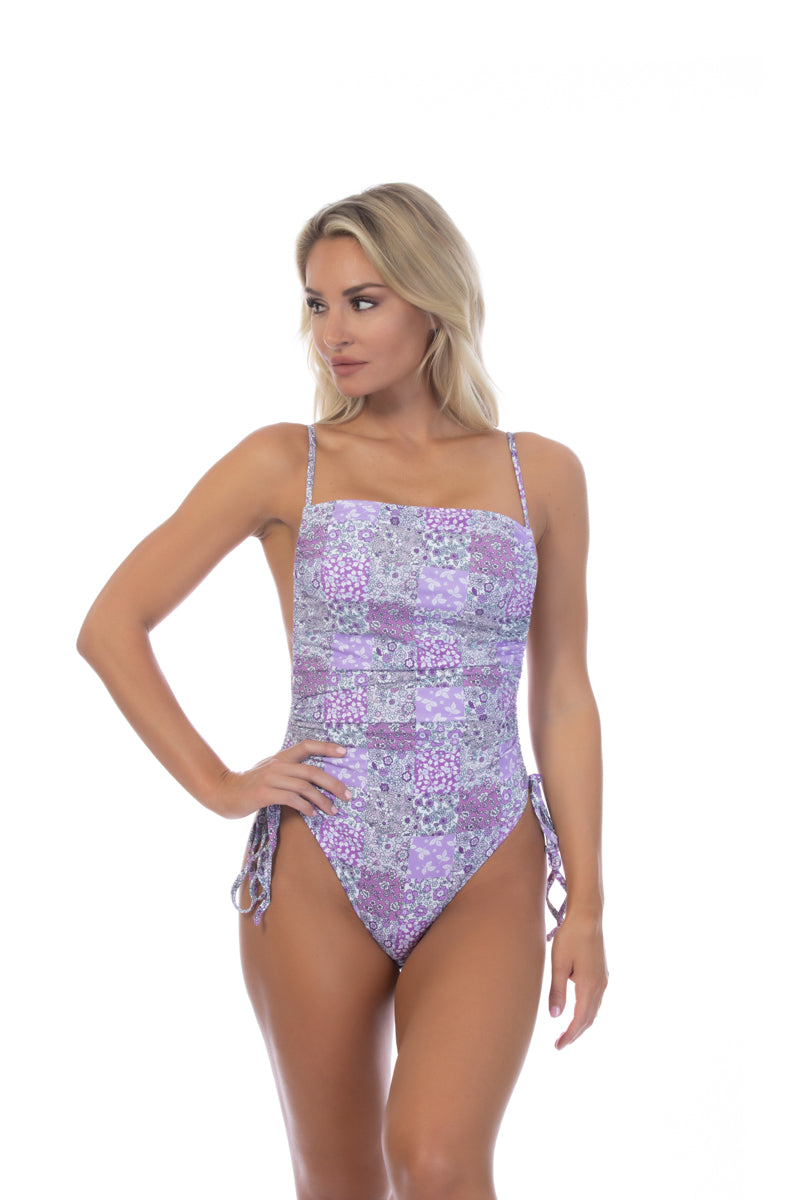 PATCHWORK RUCHING SIDE ONE PIECE SWIMSUIT