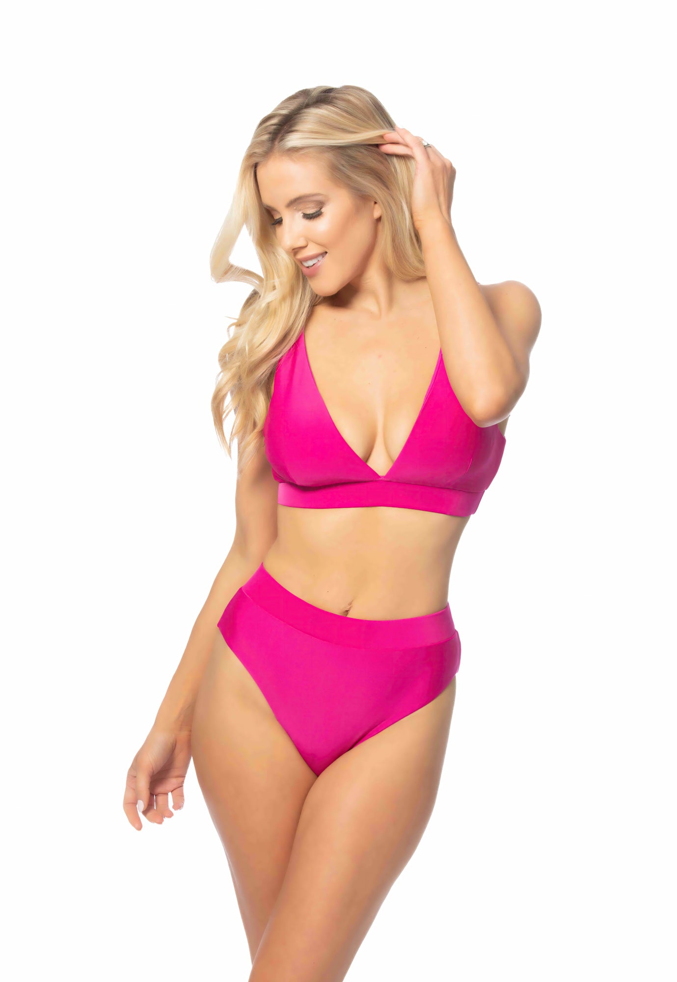 SOLID V FRONT HIGH WAIST BANDED BIKINI SET
