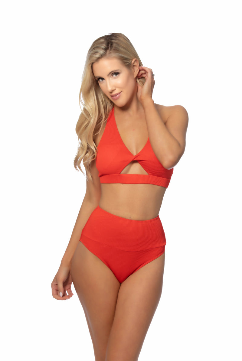 SOLID RIBBED SPORTY HIGH WAIST BIKINI SET